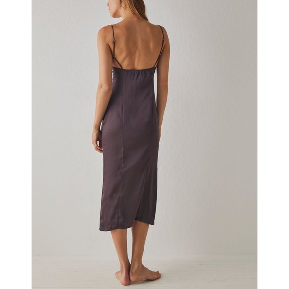 🎉LAST CHANCE🎉 FREE PEOPLE City Cool Midi Slip / Chocolate Merlot - Picture 3 of 6